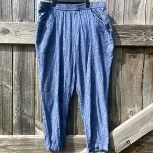 Old Navy Blue Chambray Joggers with Elastic Waistband and Tapered Legs Sz L